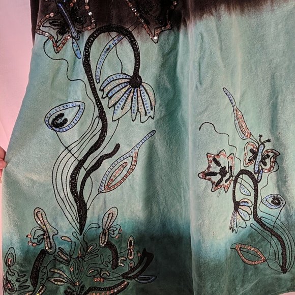 India It's a New Vision Embroidered Floral Butterfly Skirt Brown Teal Blue 10 - Picture 5 of 16